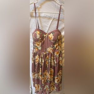 EUC Band of Gypsies Mauve Gold Floral Bustier Dress Size Small